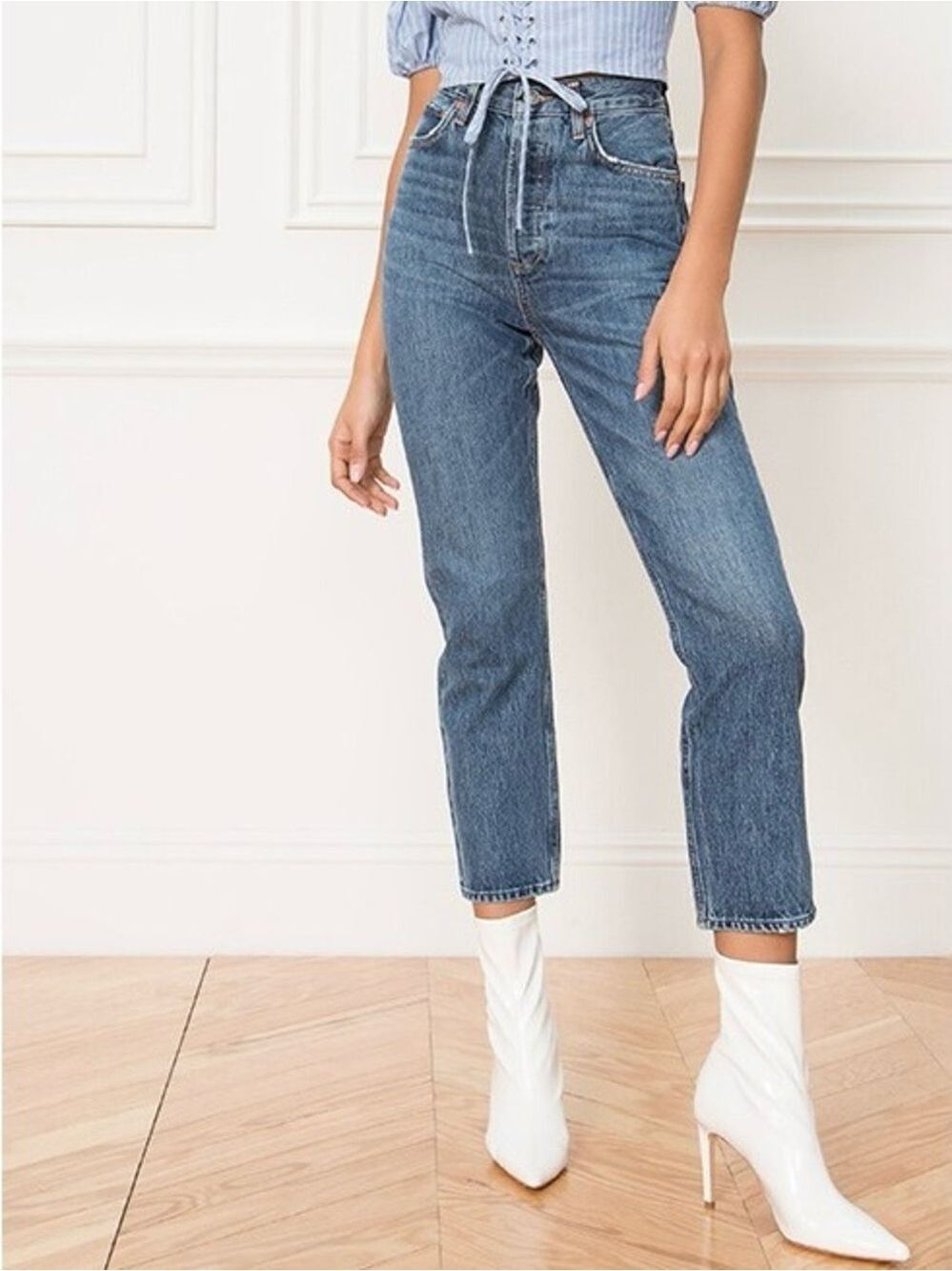 Agolde Riley High Rise Straight Crop Jeans Blue Size 25